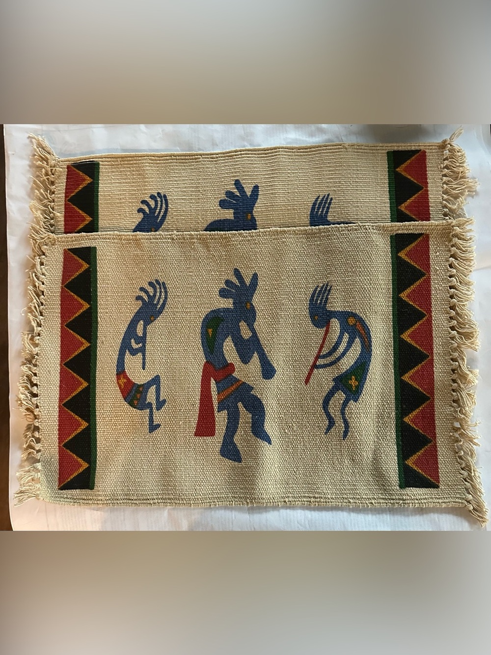 Southwestern Tri Kokopelli Dining Placemats Native American Cotton 13” x 19” NEW